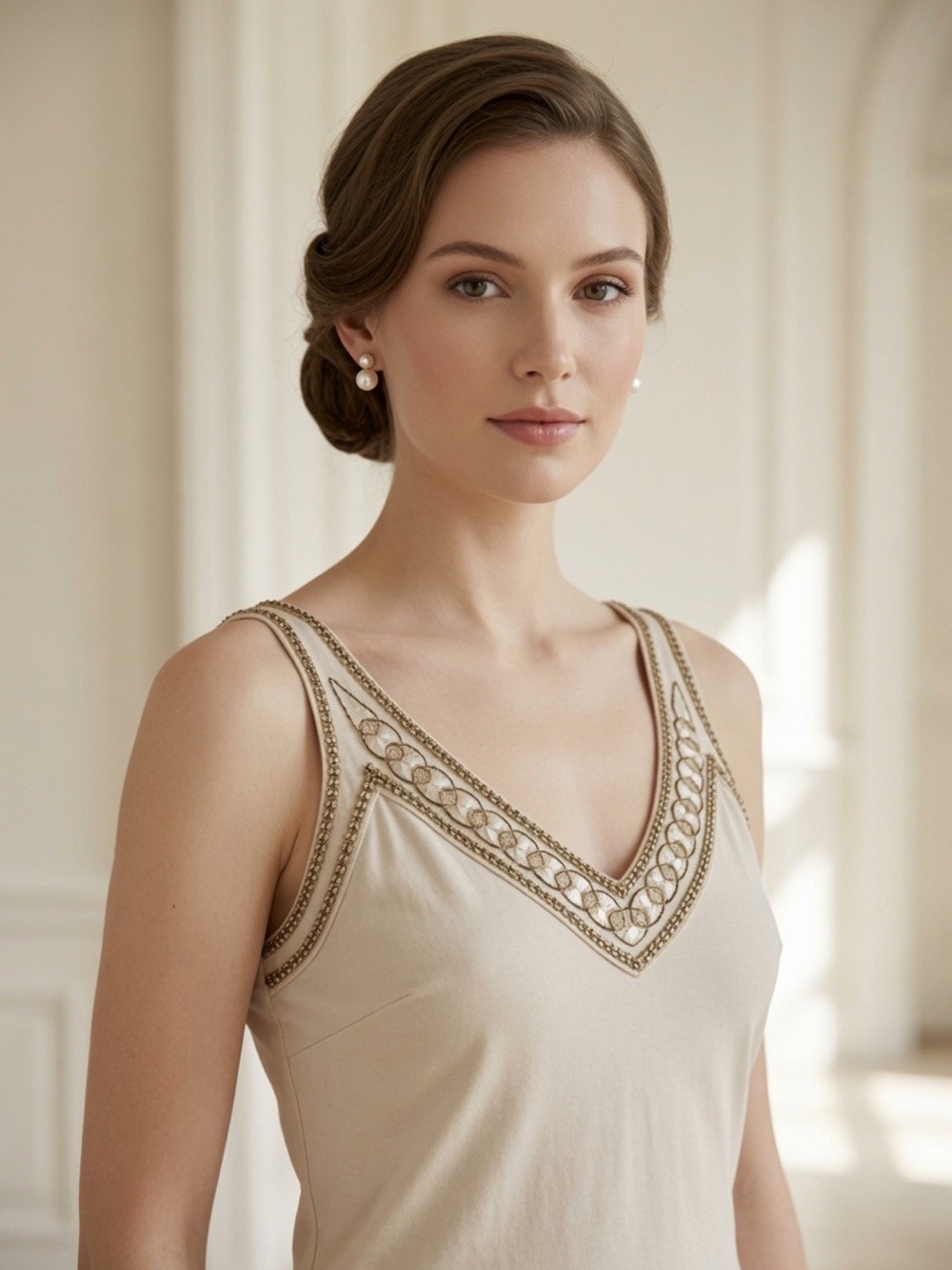 St. John Sport by Marie Gray Tan Embellished Camisole Tank Top Blouse M